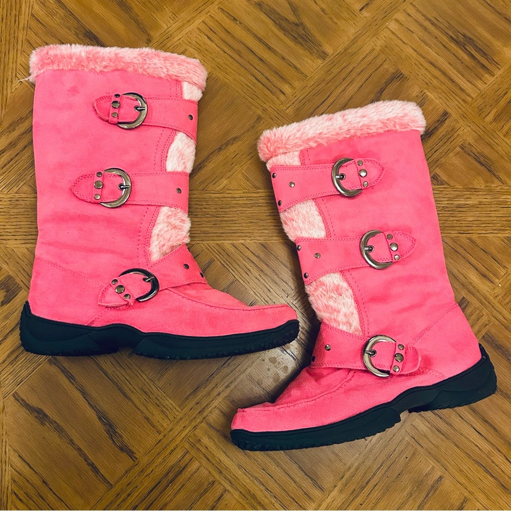 Max Collection Strappy Pink Boots Faux Fur Zipper - Picture 4 of 6